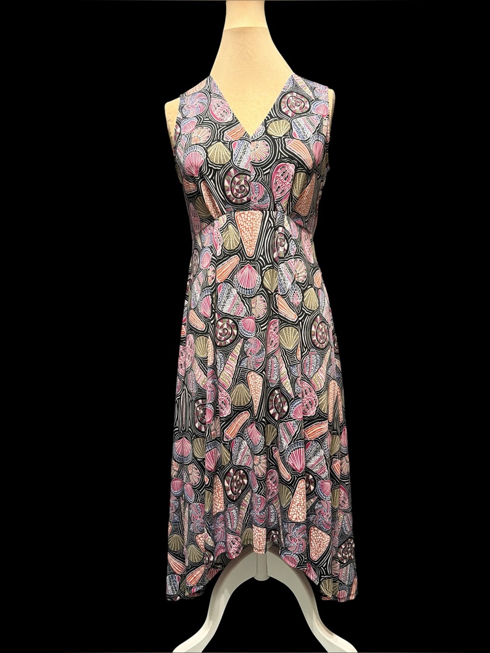 Ruby Rd. Sleeveless High-Low V-Neck Dress in Pink and Black Shell Print